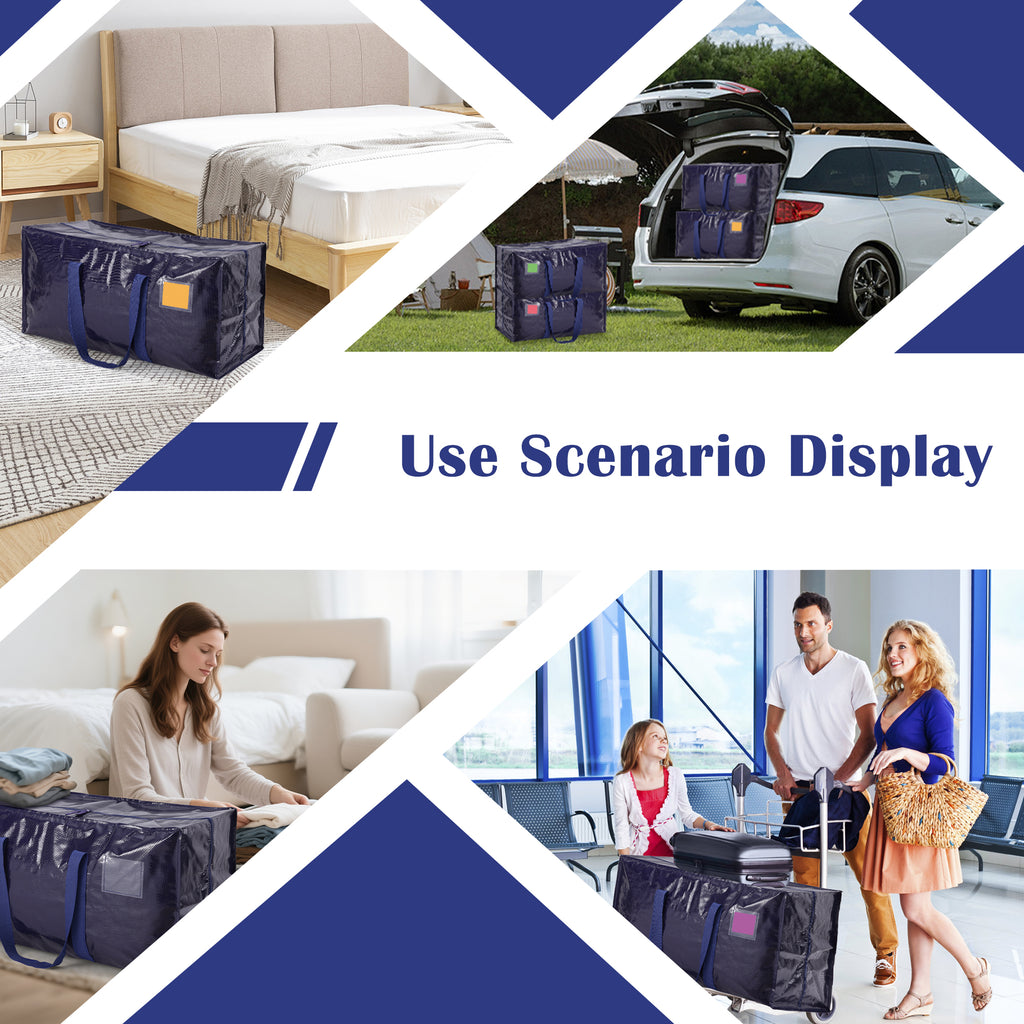 RMOHRO 6 Pack Moving Bags Heavy Duty 210GSM with Full-Open Side Zipper, 93L 65lbs Waterproof Foldable Storage Totes for College Dorm Move-In, Moving Boxes Alternative & Home Organization, Blue