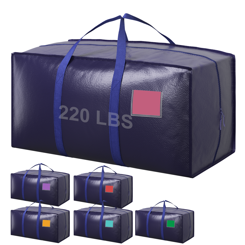 RMOHRO 6 Pack Moving Bags Heavy Duty 210GSM with Full-Open Side Zipper, 93L 65lbs Waterproof Foldable Storage Totes for College Dorm Move-In, Moving Boxes Alternative & Home Organization, Blue