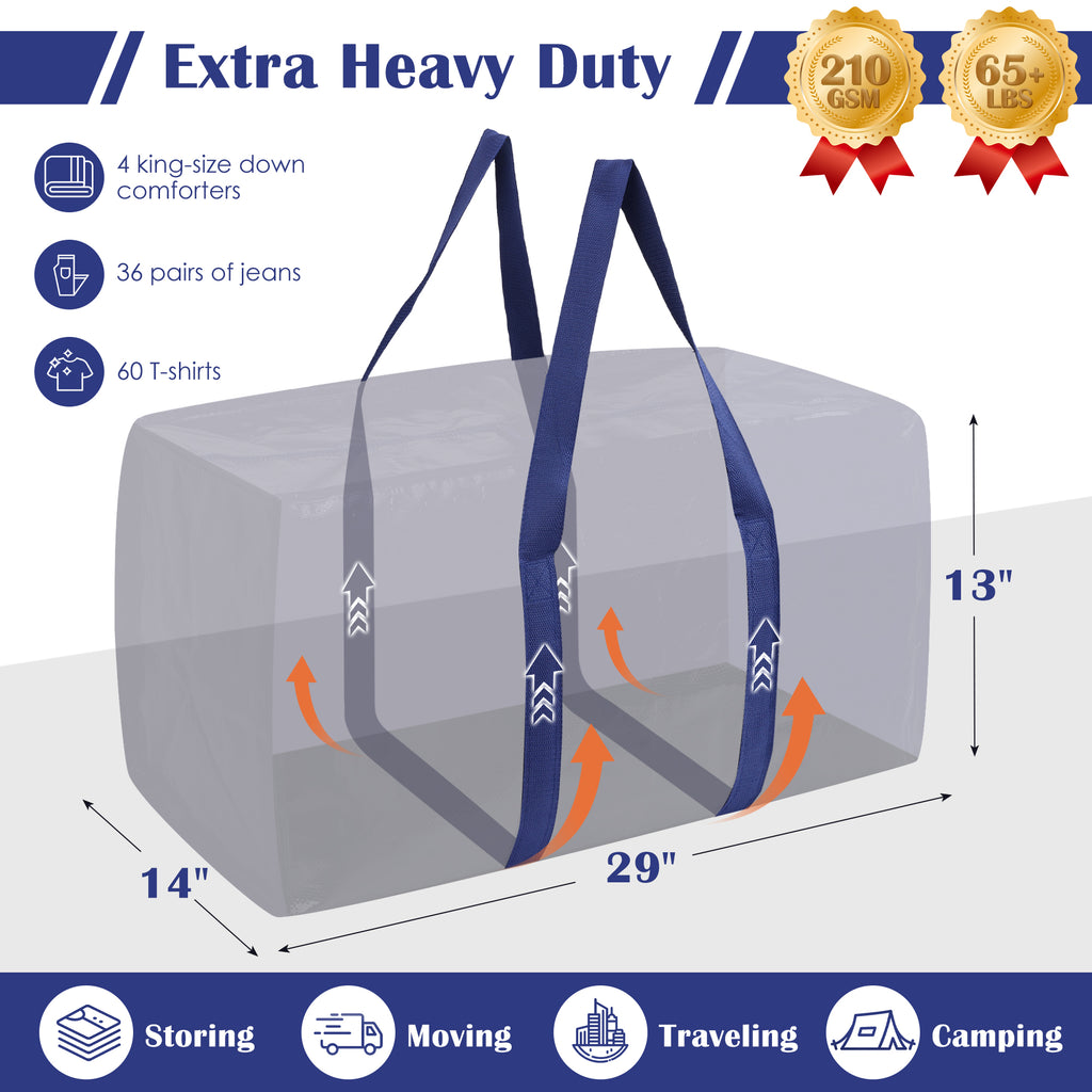 RMOHRO 6 Pack Moving Bags Heavy Duty 210GSM with Full-Open Side Zipper, 93L 65lbs Waterproof Foldable Storage Totes for College Dorm Move-In, Moving Boxes Alternative & Home Organization, Blue