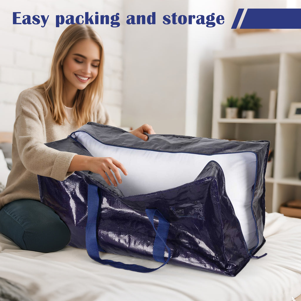RMOHRO 6 Pack Moving Bags Heavy Duty 210GSM with Full-Open Side Zipper, 93L 65lbs Waterproof Foldable Storage Totes for College Dorm Move-In, Moving Boxes Alternative & Home Organization, Blue
