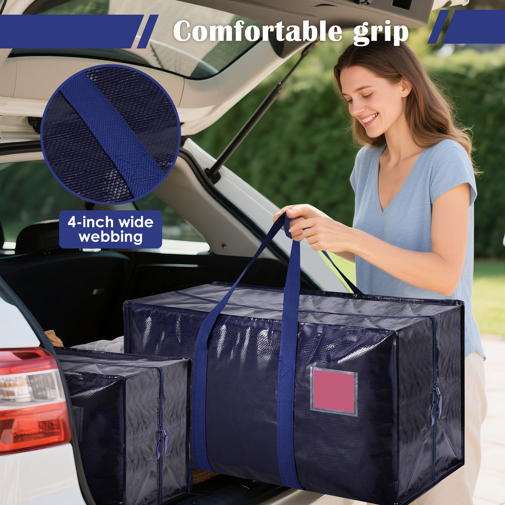 RMOHRO 6 Pack Moving Bags Heavy Duty 210GSM with Full-Open Side Zipper, 93L 65lbs Waterproof Foldable Storage Totes for College Dorm Move-In, Moving Boxes Alternative & Home Organization, Blue