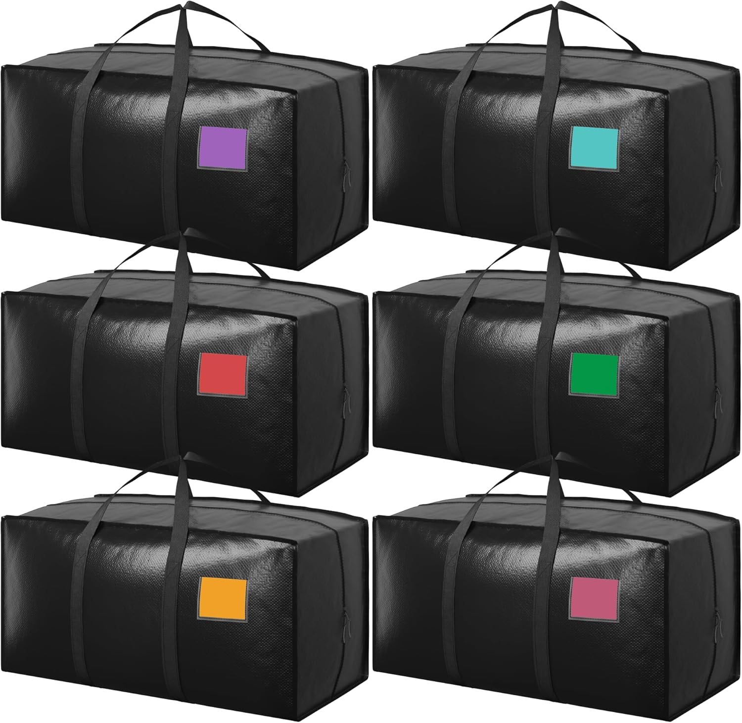RMOHRO 6 Pack Moving Bags with Full-Open Side Zipper, Extra Large 93L Heavy Duty Waterproof Foldable Storage Totes for College Dorm, Moving & Home Organization Black